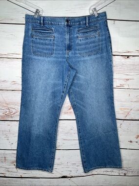 LOFT Ann Taylor Sz 16/33 Blue Denim Patch Pocket The Relaxed Straight Leg Jeans